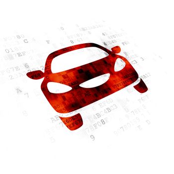Vacation concept: Pixelated red Car icon on Digital background