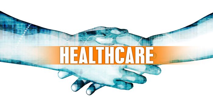 Healthcare Concept with Businessmen Handshake on White Background