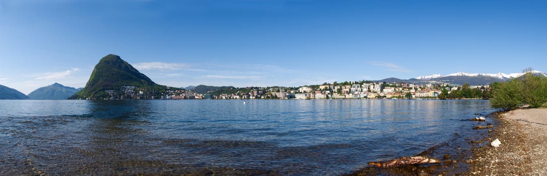 Lugano, Switzerland: view of the gulf from the botanical garden of the city