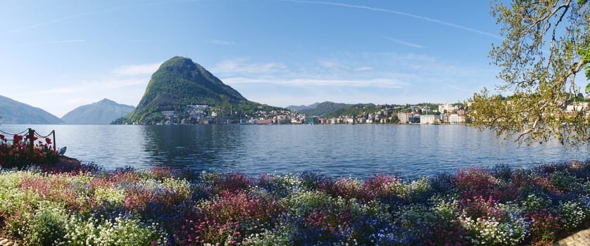 Lugano, Switzerland: view of the gulf from the botanical garden of the city