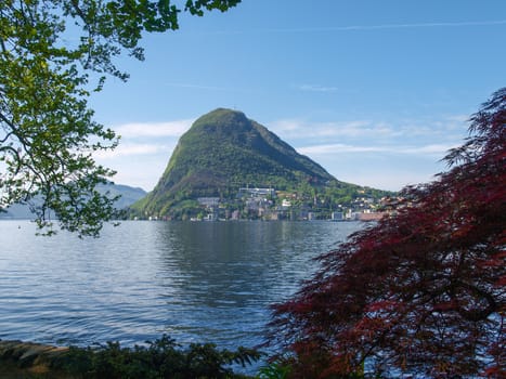 Lugano, Switzerland: view of the gulf from the botanical garden of the city