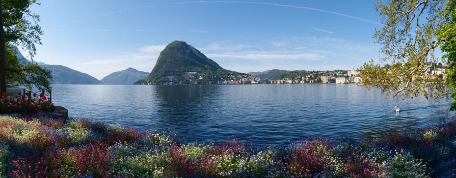 Lugano, Switzerland: view of the gulf from the botanical garden of the city