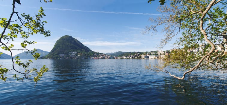 Lugano, Switzerland: view of the gulf from the botanical garden of the city