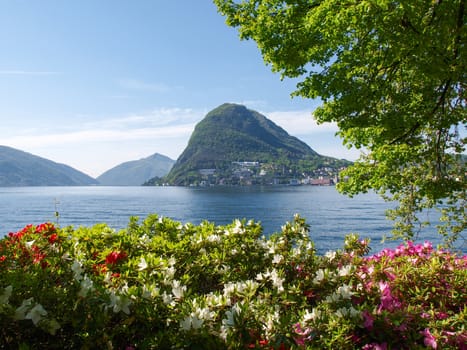 Lugano, Switzerland: view of the gulf from the botanical garden of the city