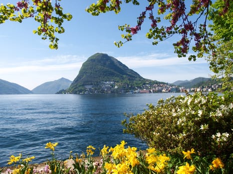 Lugano, Switzerland: view of the gulf from the botanical garden of the city