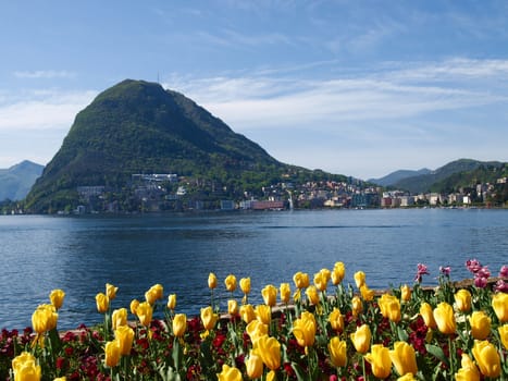 Lugano, Switzerland: view of the gulf from the botanical garden of the city