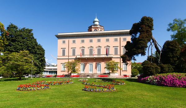 Lugano, Switzerland: view of the gulf from the botanical garden of the city