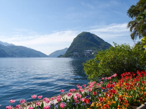 Lugano, Switzerland: view of the gulf from the botanical garden of the city