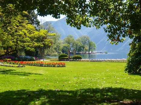 Lugano, Switzerland: view of the gulf from the botanical garden of the city