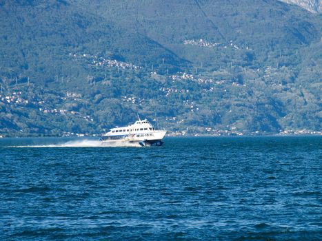 Pianello del Lario, Lake of Como, Italy: Panorama of the Hydrofoil and the background Piona on the Lake of Como