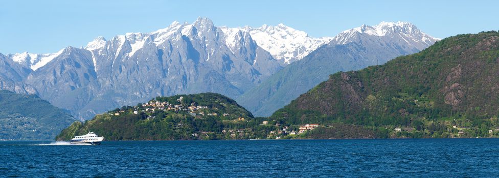 Pianello del Lario, Lake of Como, Italy: Panorama of the Hydrofoil and the background Piona on the Lake of Como