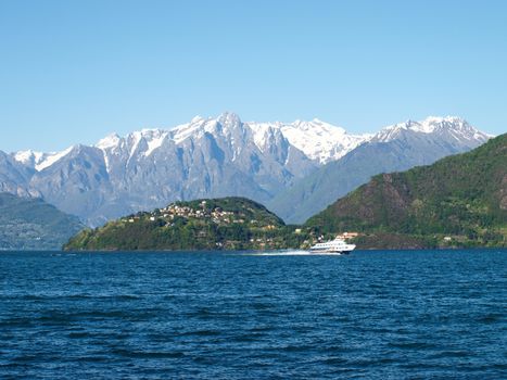 Pianello del Lario, Lake of Como, Italy: Panorama of the Hydrofoil and the background Piona on the Lake of Como