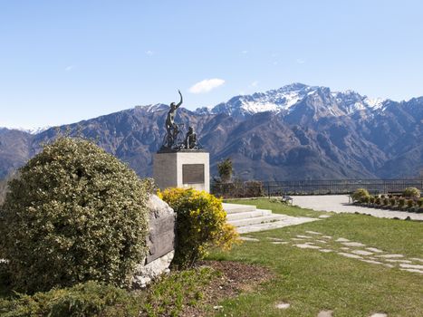Ghisallo, Italy - April 1, 2015: Monument in memory of cyclists to he Madonna del Ghisallo, proclaimed Patroness of Cyclists by Pope Pius XII in 1946