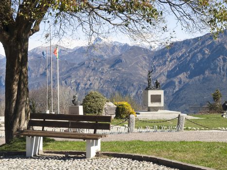 Ghisallo, Italy - April 1, 2015: Monument in memory of cyclists to he Madonna del Ghisallo, proclaimed Patroness of Cyclists by Pope Pius XII in 1946