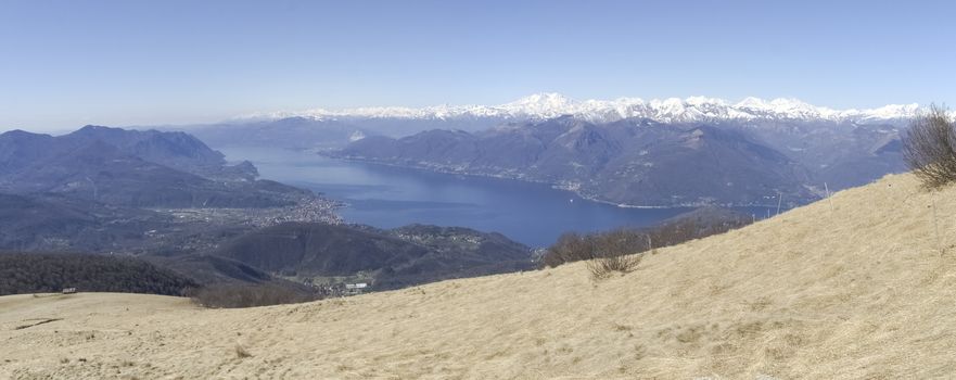 Montelema, Ticino - Switzerland: Panorama of Lake Maggiore and the Alps of the Monte Rosa