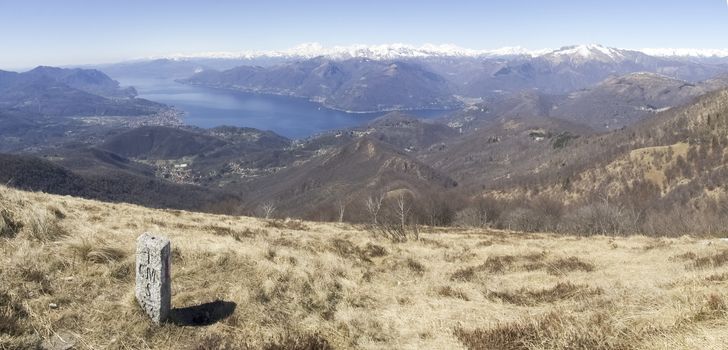 Montelema, Ticino - Switzerland: Boundary stone between Switzerland and Italy on the mountain path
