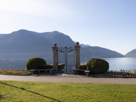 Lugano, Switzerland: Parco Ciani, famous gate to the lake separating the access of old villa and its flower garden
