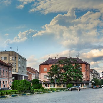 area of ​​the old city near the park is still asleep in the morning light, wrapped by cobbled street.