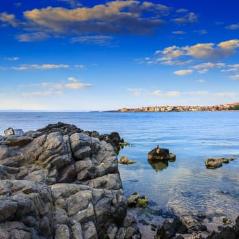 sea coast with boulders near liitle town