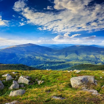 white sharp stones on the hillside