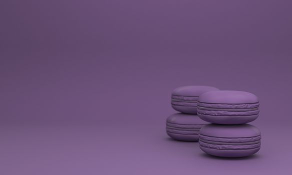 pastel color macaron sweet  cake with copy space  purple color 3d rendering