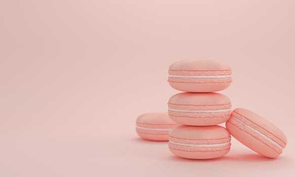 pastel color macaron sweet  cake with copy space pink rose color 3d rendering