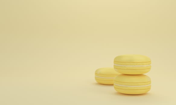pastel color macaron sweet  cake with copy space yellow color 3d rendering