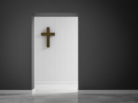 empty room with cross on wall 3d rendering