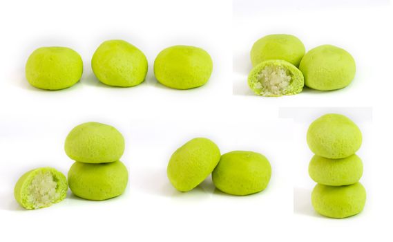 green coconut mochi isolated on white japanese desserts