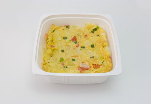 instant meal omelette with rice isolated on white