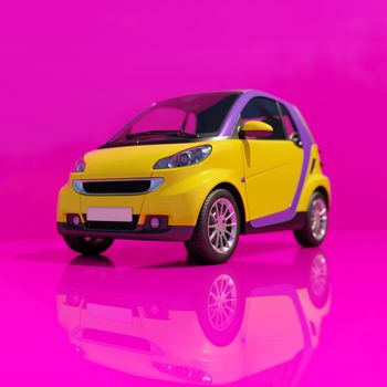 Small Modern Compact Car Close-up, Shallow Depth of Field, Selective Focus, Automobile in Studio, Automobile Industry, Economy Car,  Auto Transport, Automotive Background, City Vehicle