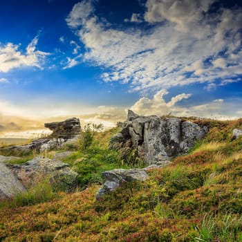 white sharp stones on the hillside