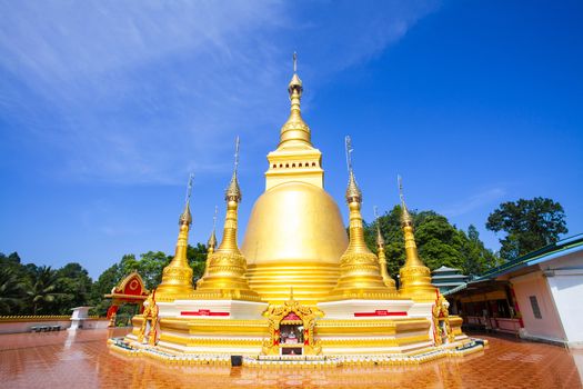 Golden pagoda at Wat Varee Banpot, Wat Bang Non,Ranong Province,Ancient Thai temple.