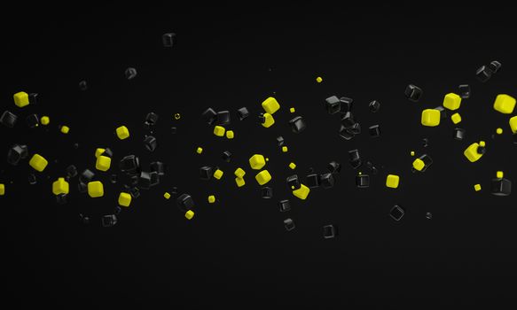 Abstract yellow and black box blowing in the wind background 3d rendering