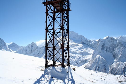 Measuring tower in the mountains of Dombai, Caucasus