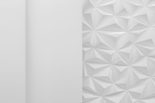 Abstract white low poly background with copy space 3d render