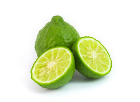 Kaffir lime isolated on white makrut lime Mauritius papeda