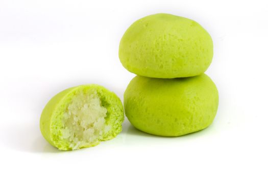 green coconut mochi isolated on white japanese desserts