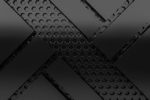 black metal layout abstract bee hive hextagon texture background 3d rendering