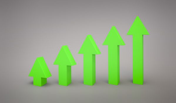 business Green arrow line graph pointing up 3d rendering