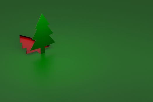 Green Christmas Tree pop up from paper cut 3d rendering