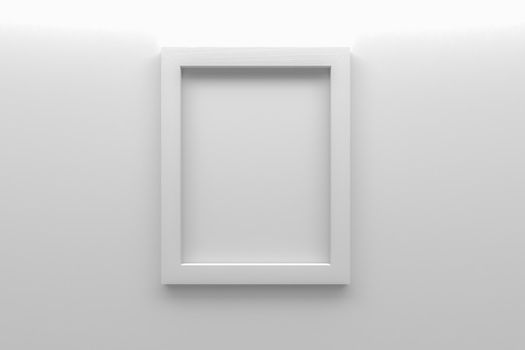 blank white picture frame on wall 3d rendering