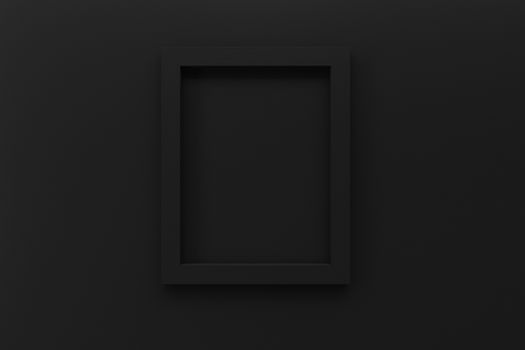 blank black picture frame on wall 3d rendering