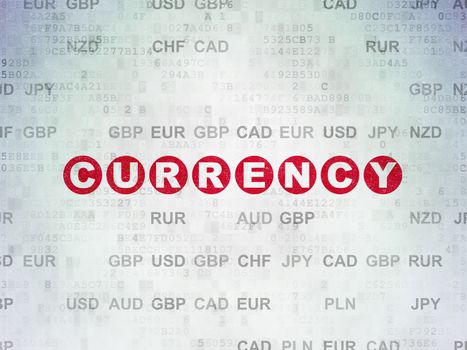 Currency concept: Painted red text Currency on Digital Data Paper background with Currency