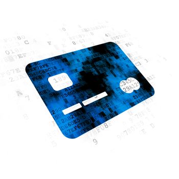 Finance concept: Pixelated blue Credit Card icon on Digital background