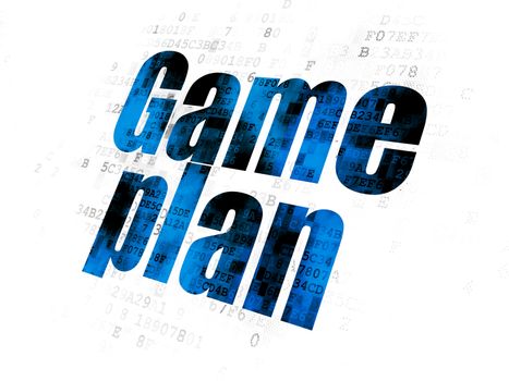 Business concept: Pixelated blue text Game Plan on Digital background