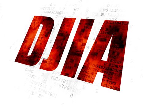 Stock market indexes concept: Pixelated red text DJIA on Digital background