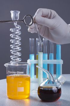 Hands chemist doing research in a laboratory