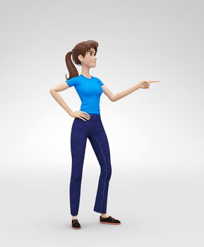 3D Rendered Animated Character in Casual Clothes, Isolated on White Spotlight Background
