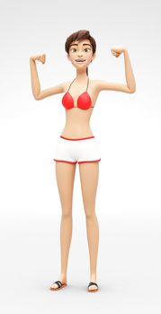 3D Rendered Animated Character in Casual Two-Piece Swimsuit Bikini, Isolated on White Spotlight Background
